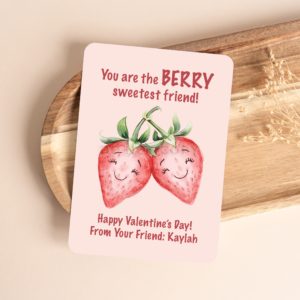 PRINTED PERSONALIZED KAWAII STRAWBERRIES VALENTINE'S DAY CARDS - (A2 SIZE 4.25″ x 5.5″)