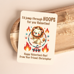 PRINTED PERSONALIZED CIRCUS LION VALENTINE'S DAY CARDS - (A2 SIZE 4.25″ x 5.5″)