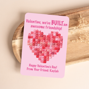 PRINTED PERSONALIZED CUTE LEGO HEART VALENTINE'S DAY CARDS - (A2 SIZE 4.25″ x 5.5″)