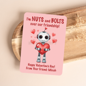 PRINTED PERSONALIZED CUTE ROBOT VALENTINE'S DAY CARDS - (A2 SIZE 4.25″ x 5.5″)