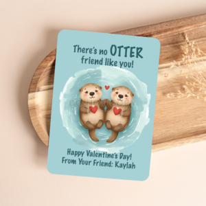 PRINTED PERSONALIZED CUTE OTTERS VALENTINE'S DAY CARDS - (A2 SIZE 4.25″ x 5.5″)