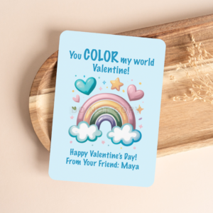 PRINTED PERSONALIZED COLORFUL RAINBOW VALENTINE'S DAY CARDS - (A2 SIZE 4.25″ x 5.5″)