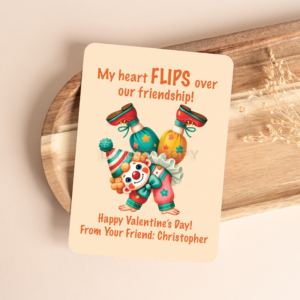 PRINTED PERSONALIZED CIRCUS CLOWN VALENTINE'S DAY CARDS - (A2 SIZE 4.25″ x 5.5″)