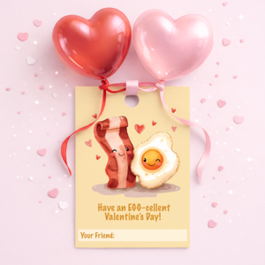 Valentine's Day Favor Tag - Kawaii Bacon and Egg