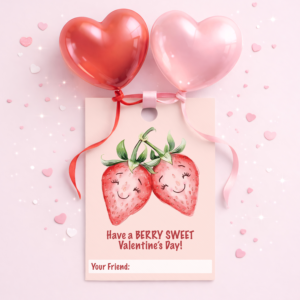 Valentine's Day Favor Tag - Sweet KAWAII Strawberries