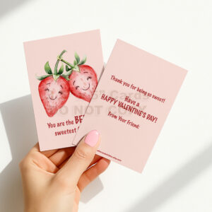 INSTANT Download 3.5" x 5" Non-Personalized Kawaii Strawberry Double-Sided Printable Valentines