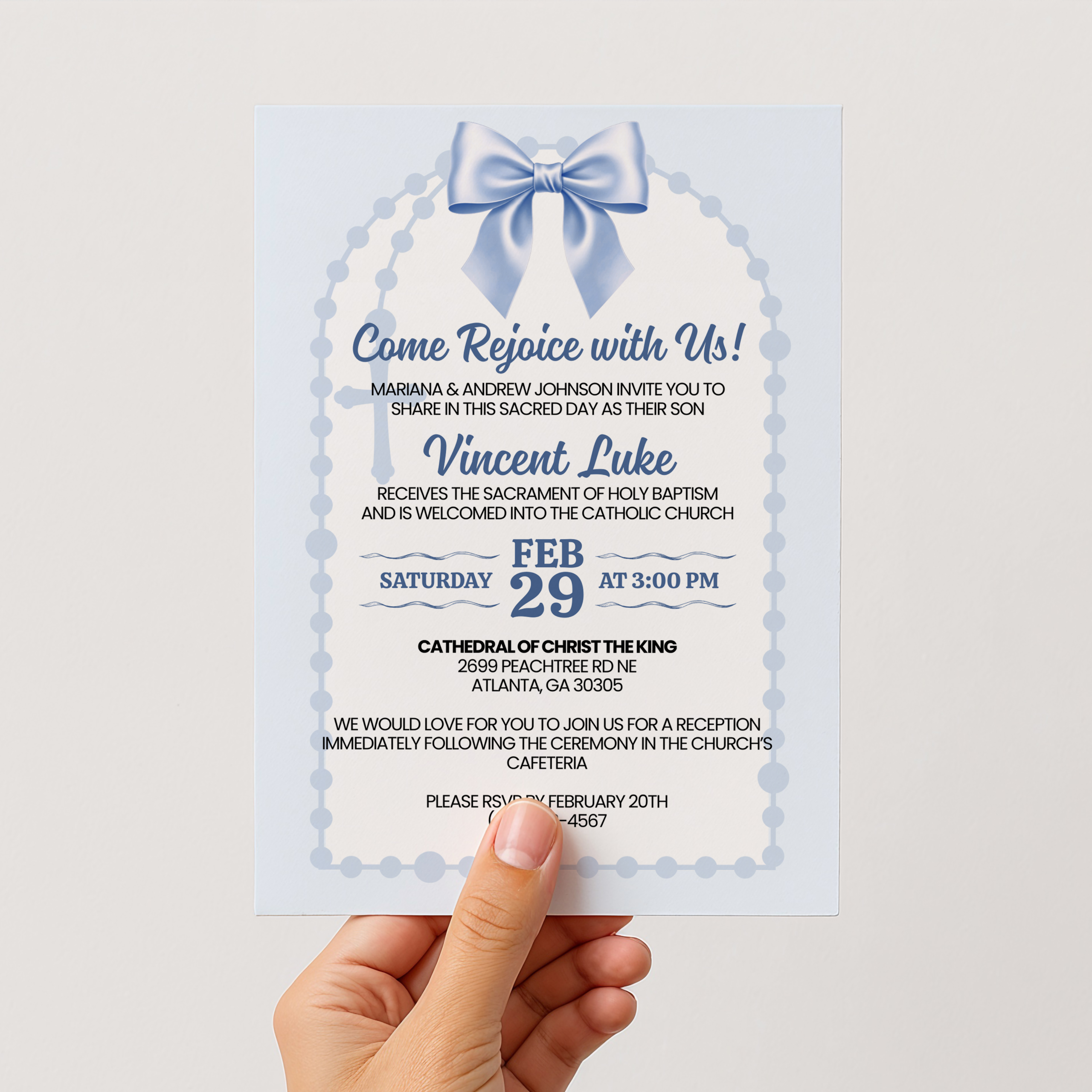 Blue Baptism Invitation  | 5" x 7" Invitation Canva Template | Downloadable Invite
