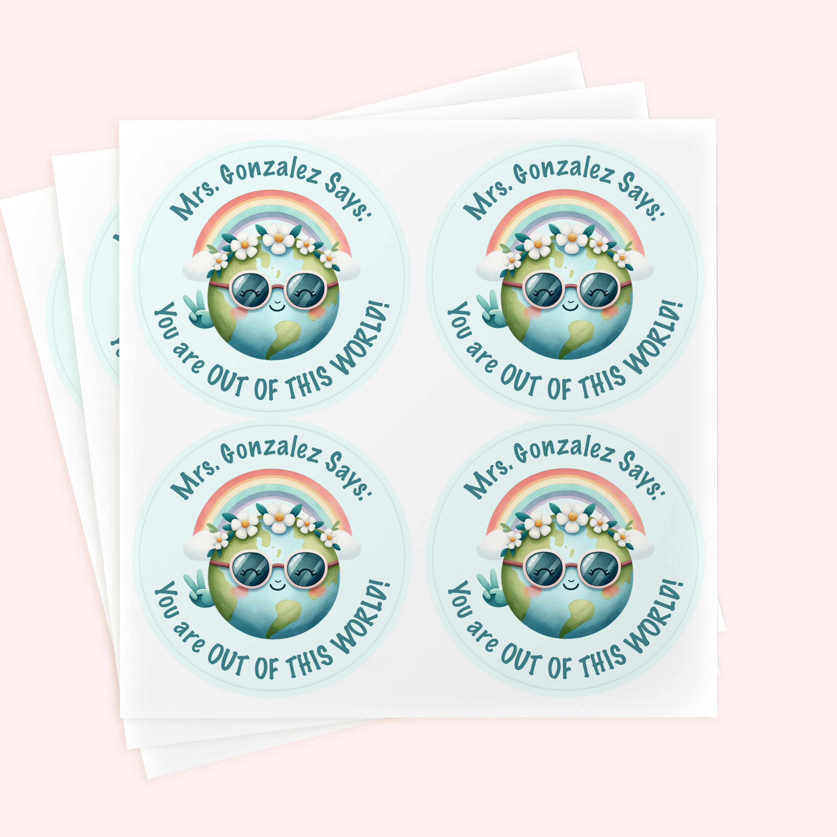 Personalized 2" Round Blue Earth Teacher Book Sticker Set