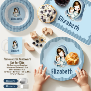 Personalized Blue Hail Mary Catholic Tableware Plate Set