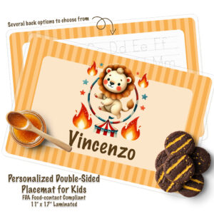 Personalized Kids Orange Circus Lion Activity Placemat