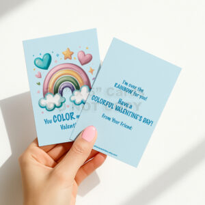 INSTANT Download 3.5" x 5" Non-Personalized Colorful Rainbow Double-Sided Printable Valentines