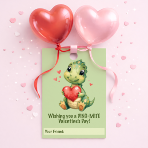 Valentine's Day Favor Tag - Green Dinosaur