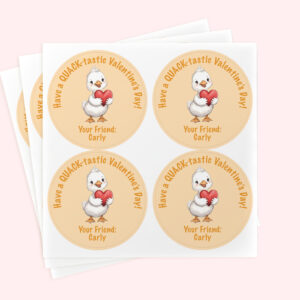 Personalized 2" Round Kawaii Little Duckling Valentine's Day Sticker Set