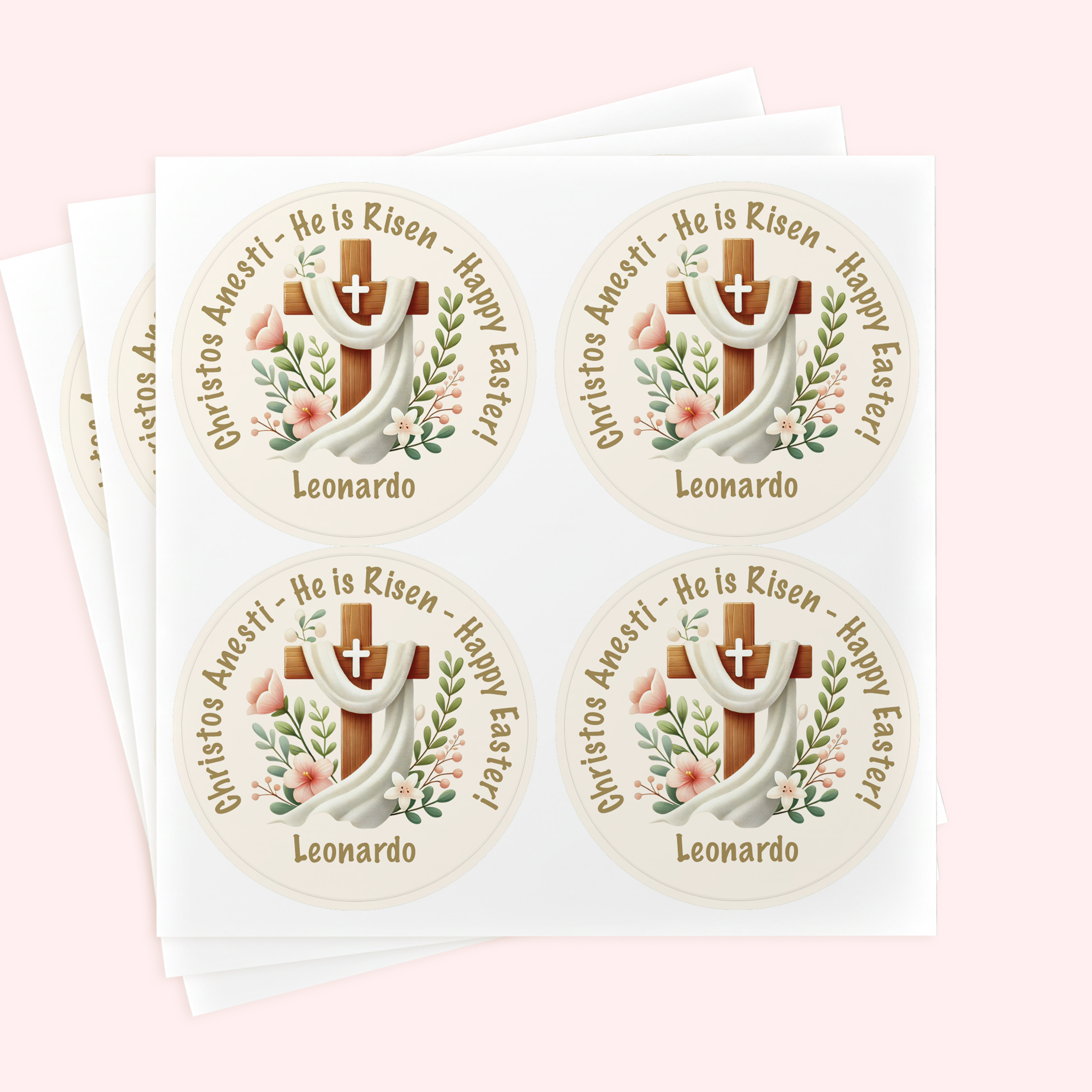 Personalized 2" Round Christos Anesti Easter Sticker Set