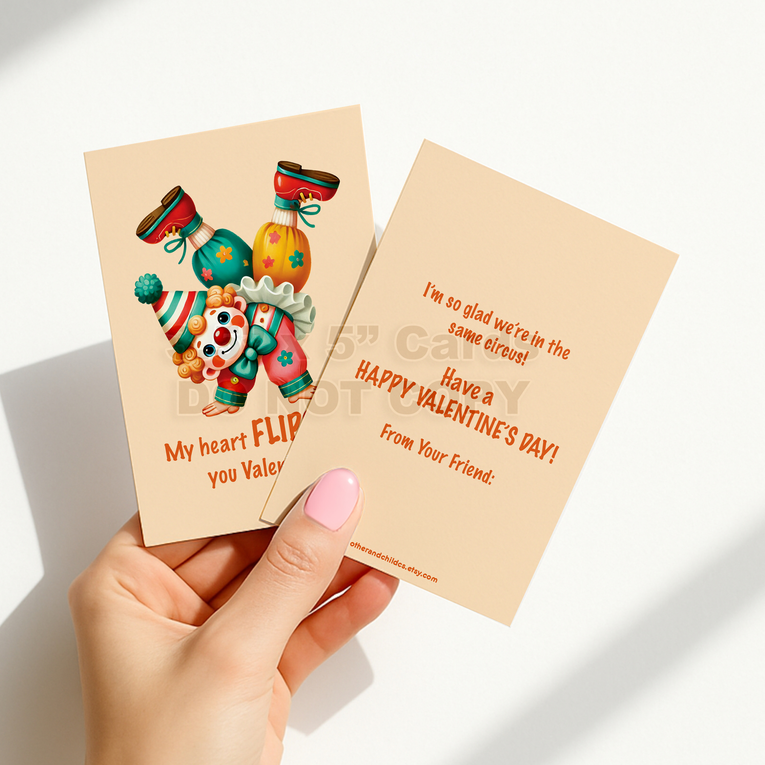 INSTANT Download 3.5" x 5" Non-Personalized Circus Clown Double-Sided Printable Valentines