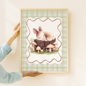 Green Plaid Watercolor Bunny Print | Kids Room Decor (Digital Download 11x14)