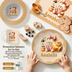 Personalized Yellow Honey Bear & Bee Tableware Plate Set