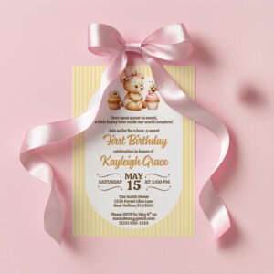 Honey Bear & Bee Girls Birthday Invite | 5" x 7" Invitation Canva Template | Downloadable Invite