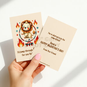 INSTANT Download 3.5" x 5" Non-Personalized Circus Lion Double-Sided Printable Valentines