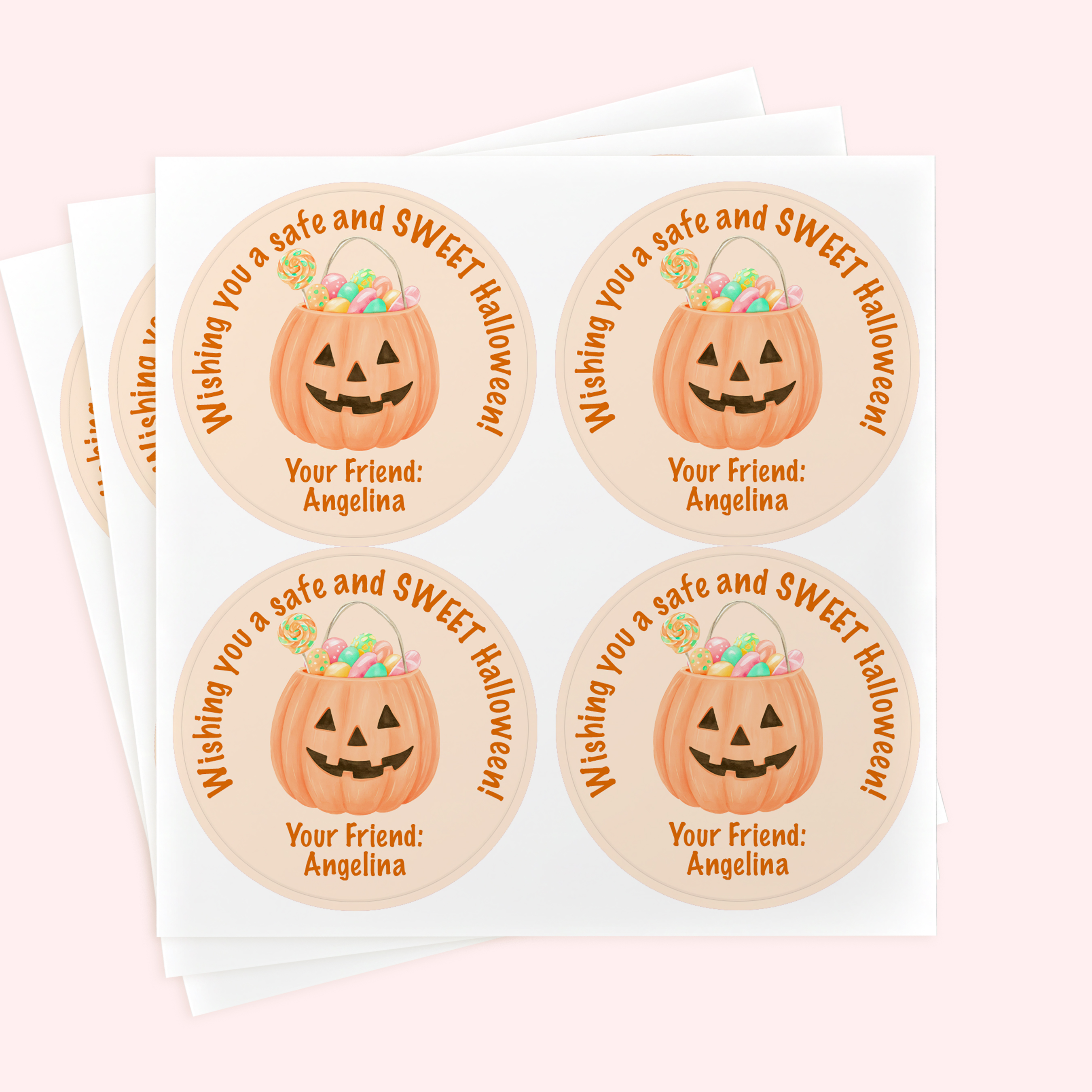 Personalized 2" Round Orange Pumpkin Halloween Catholic Sticker Set