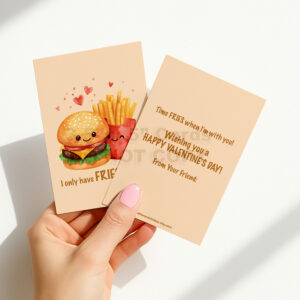 INSTANT Download 3.5" x 5" Non-Personalized Kawaii Burger & Fries Double-Sided Printable Valentines