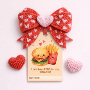 Valentine's Day Favor Tag - Kawaii Burger & Fries