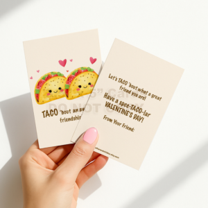 INSTANT Download 3.5" x 5" Non-Personalized Kawaii Taco Double-Sided Printable Valentines