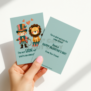 INSTANT Download 3.5" x 5" Non-Personalized Circus Lion Tamer Double-Sided Printable Valentines