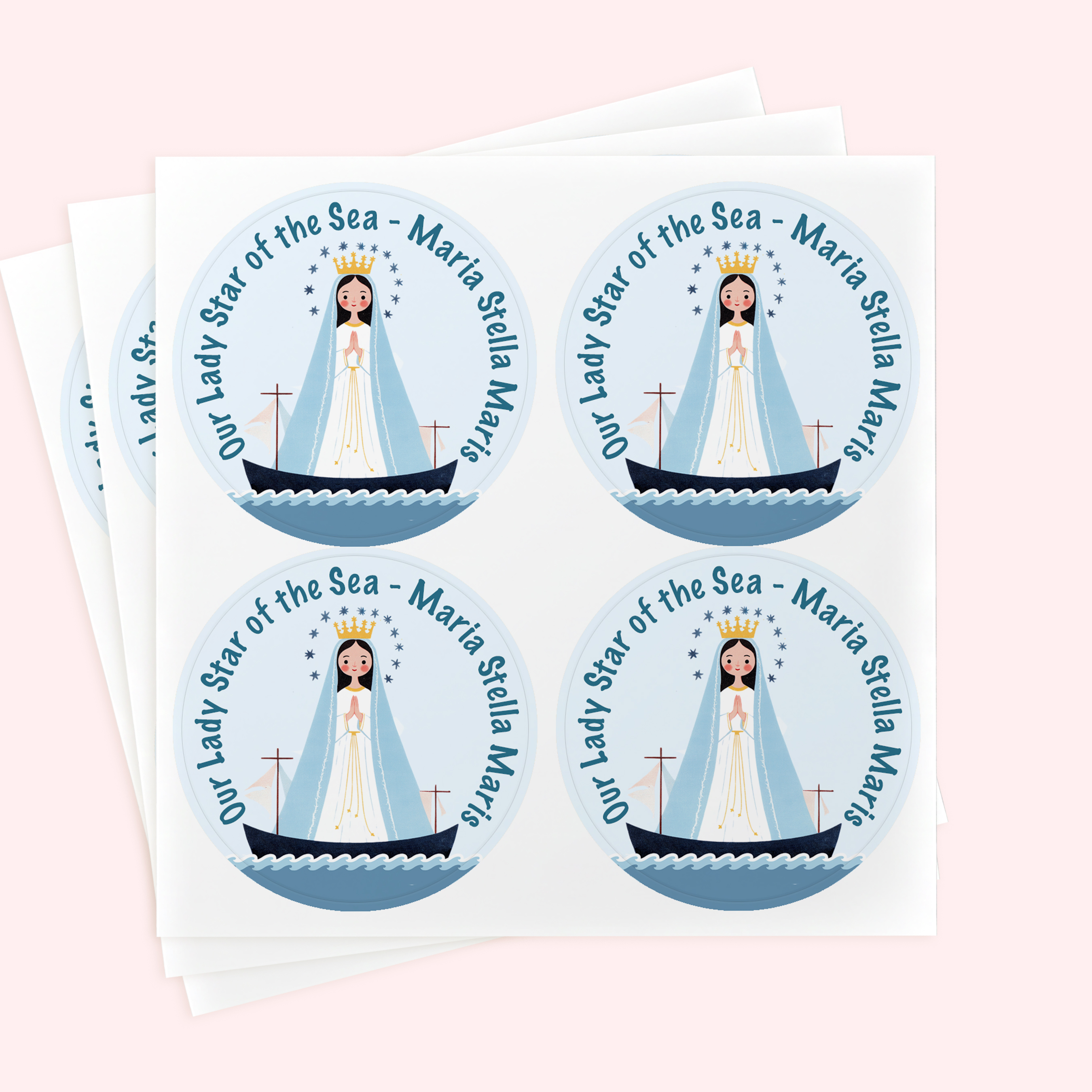 Personalized 2" Round Maria Stella Maris Sticker Set