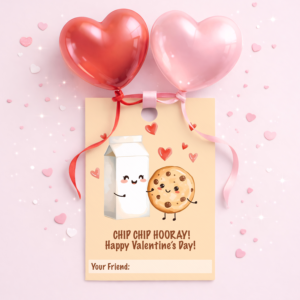 Valentine's Day Favor Tag - Kawaii Milk and Cookies