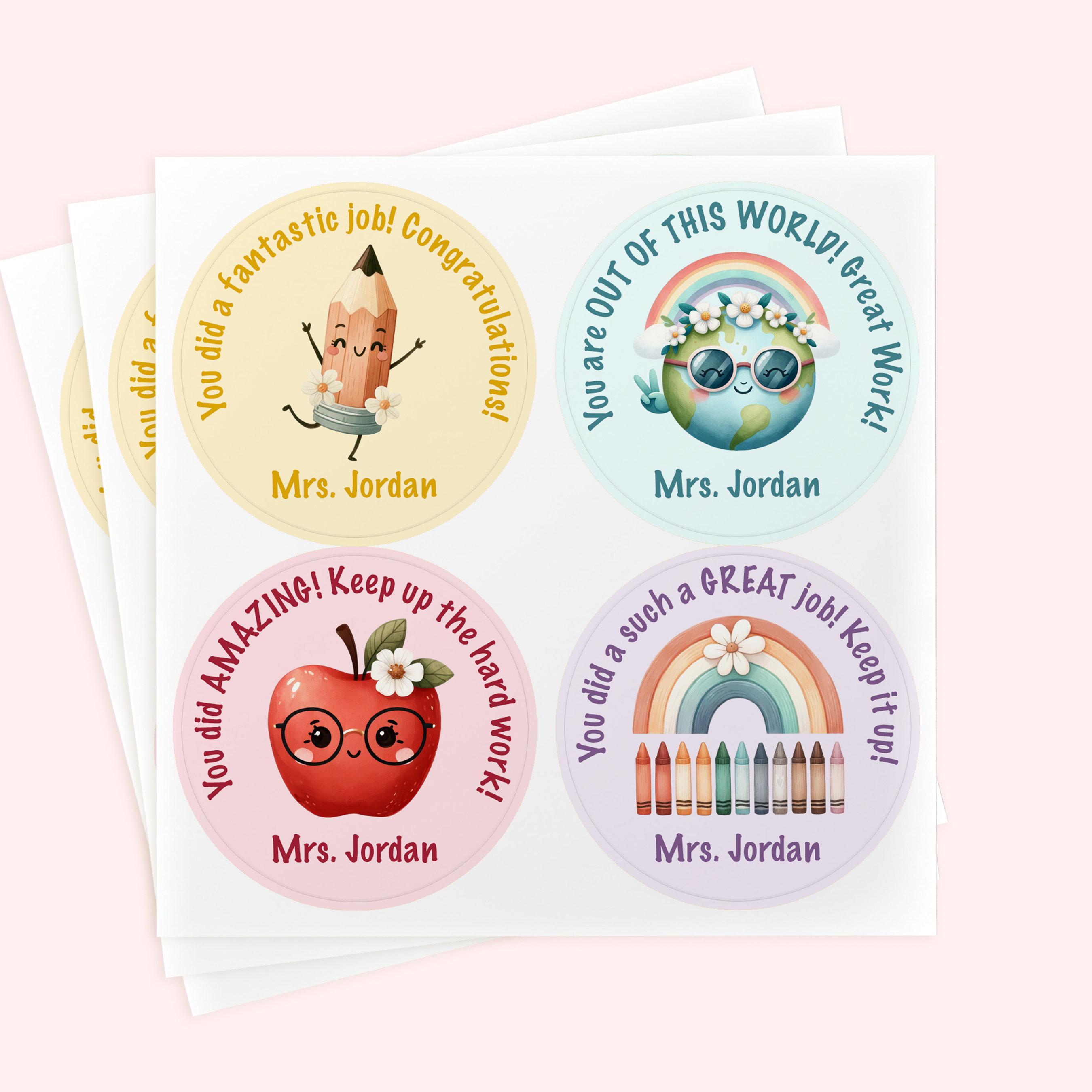 Personalized 2" Round Yellow Teacher Book Sticker Set