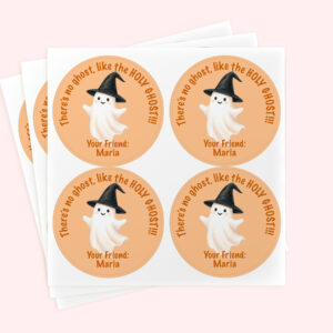 Personalized 2" Round Orange Halloween Ghost Catholic Sticker Set