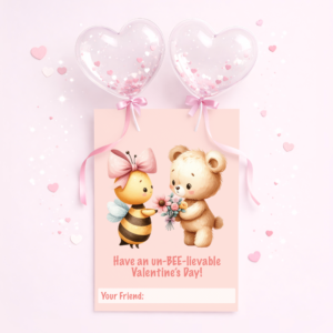 Valentine's Day Favor Tag - Pink Bee and Bear
