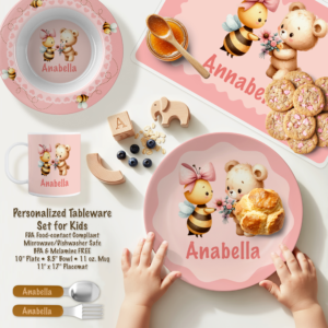 Personalized Pink Honey Bear & Bee Tableware Plate Set
