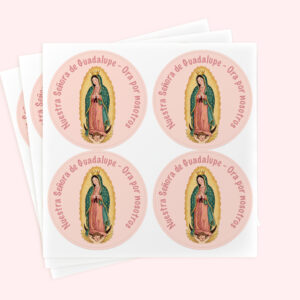 Personalized 2" Round Pink Virgen De Guadalupe Sticker Set