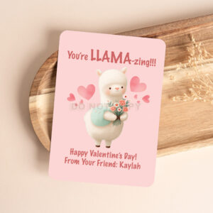 PRINTED PERSONALIZED CUTE LLAMA VALENTINE'S DAY CARDS - (A2 SIZE 4.25″ x 5.5″)
