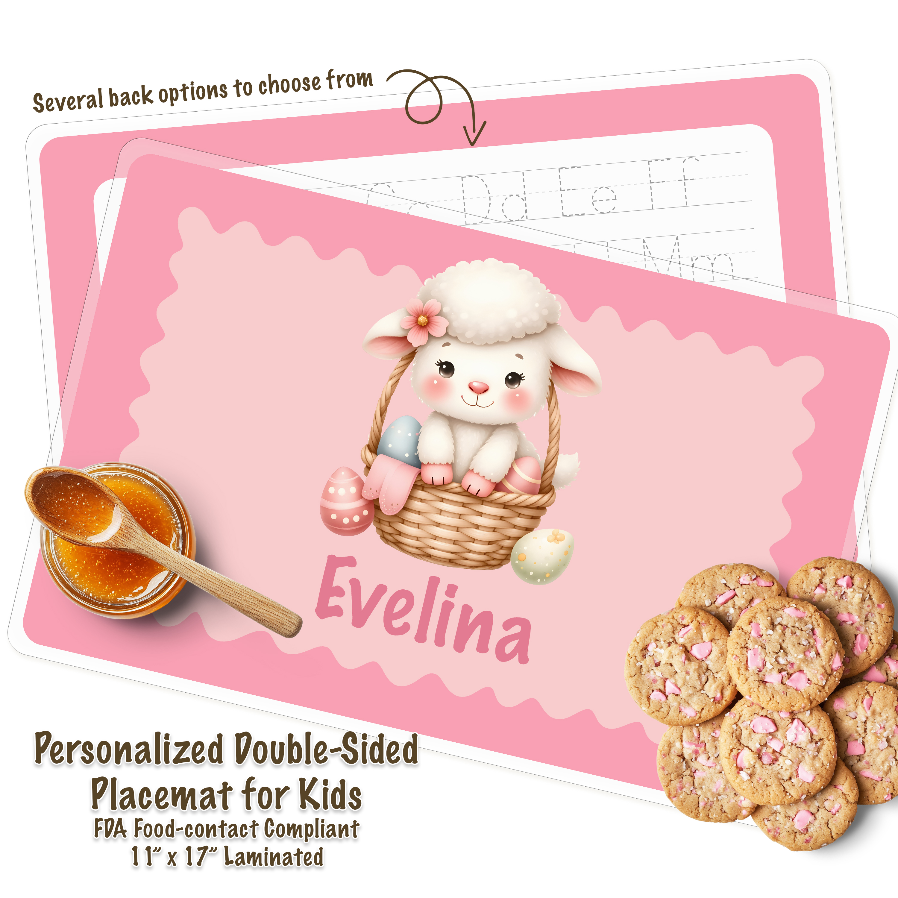 Personalized Kids Pink Easter Basket Lamb Activity Placemat