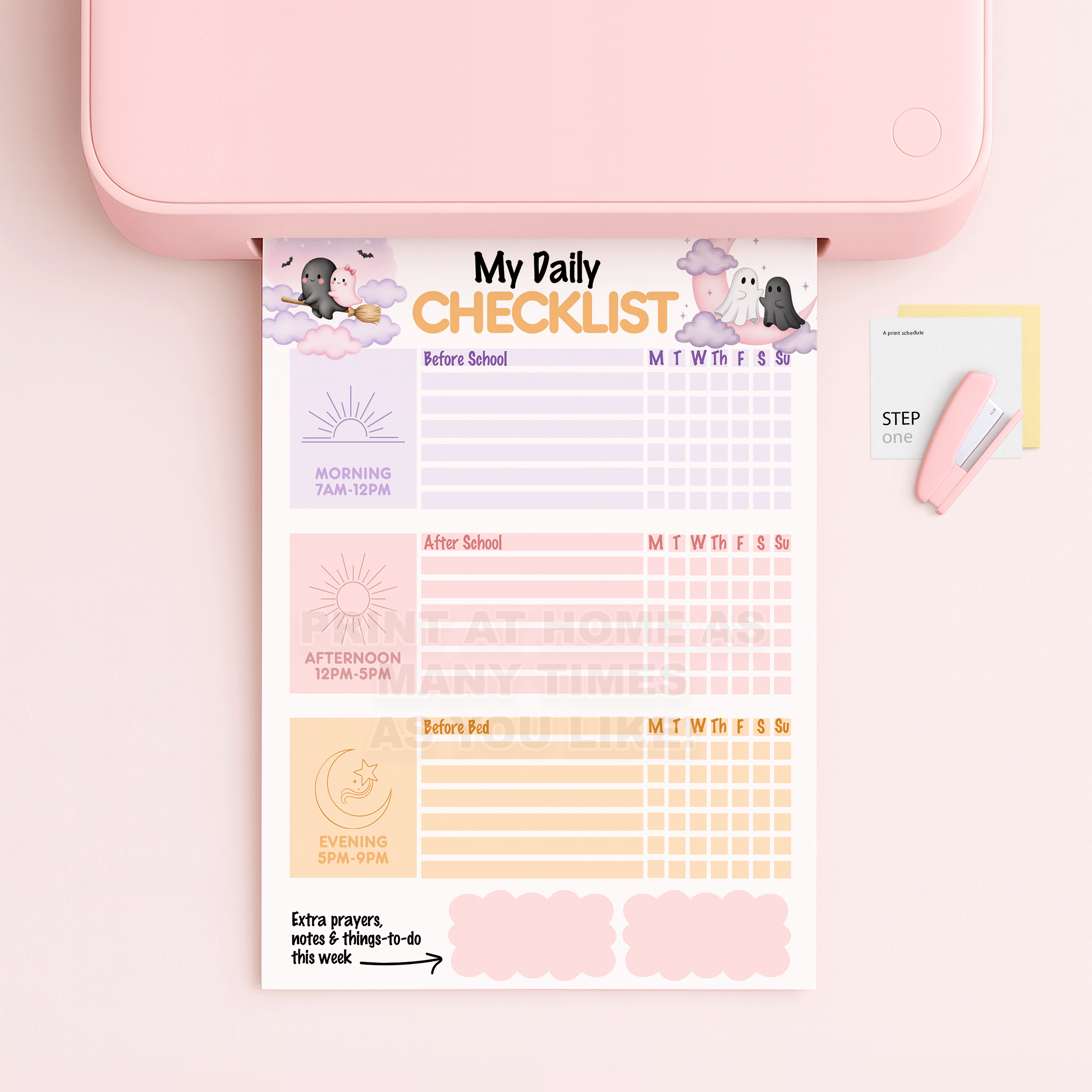 Printable Kids Pink & Purple Halloween Activity/Chore Chart To-Do List | Instant Download