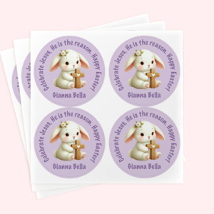 Personalized 2" Round Purple Easter Bunny Easter Sticker Set