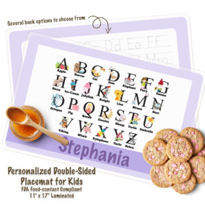 Personalized Kids Purple Alphabet Activity Placemat
