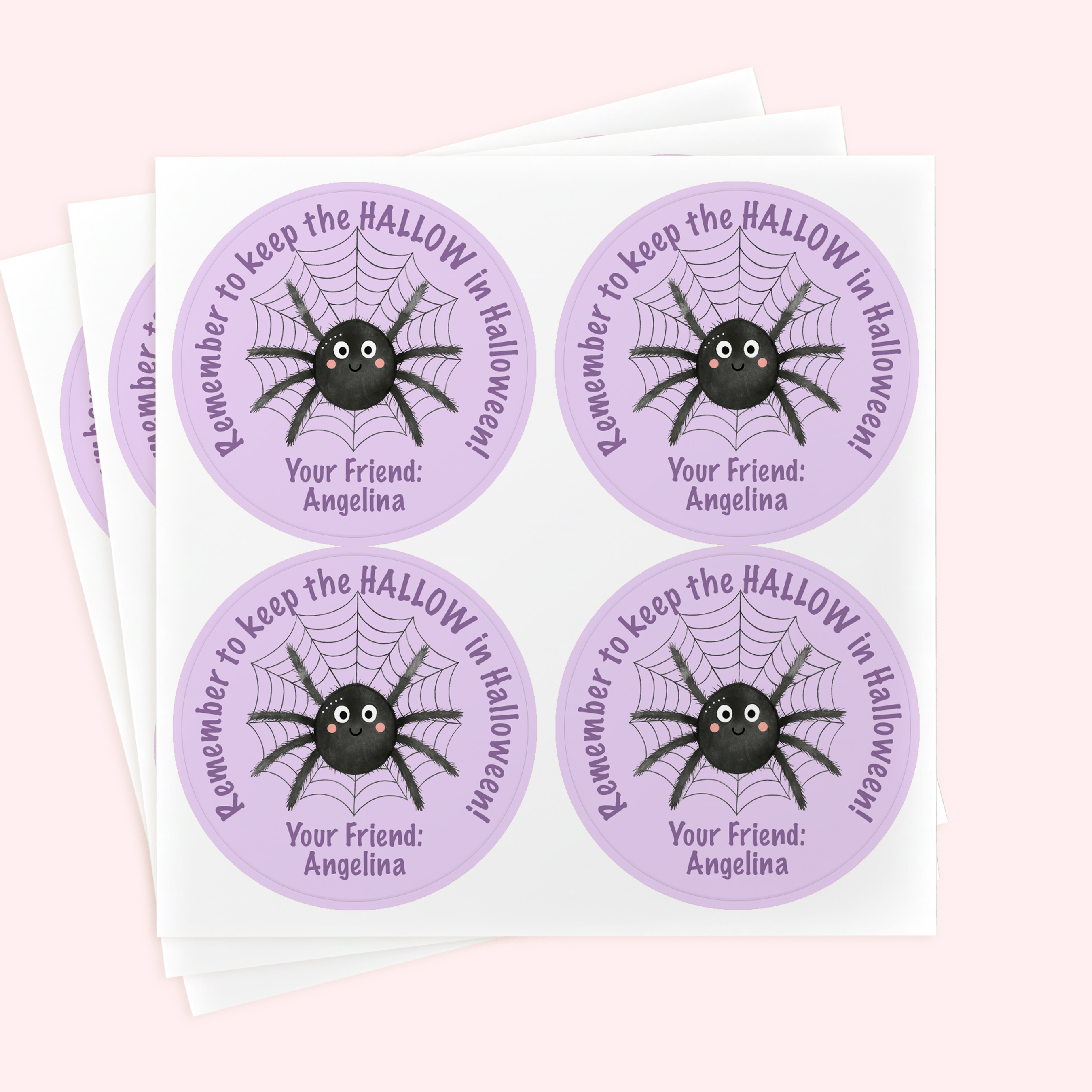 Personalized 2" Round Purple Halloween Spider Catholic Sticker Set