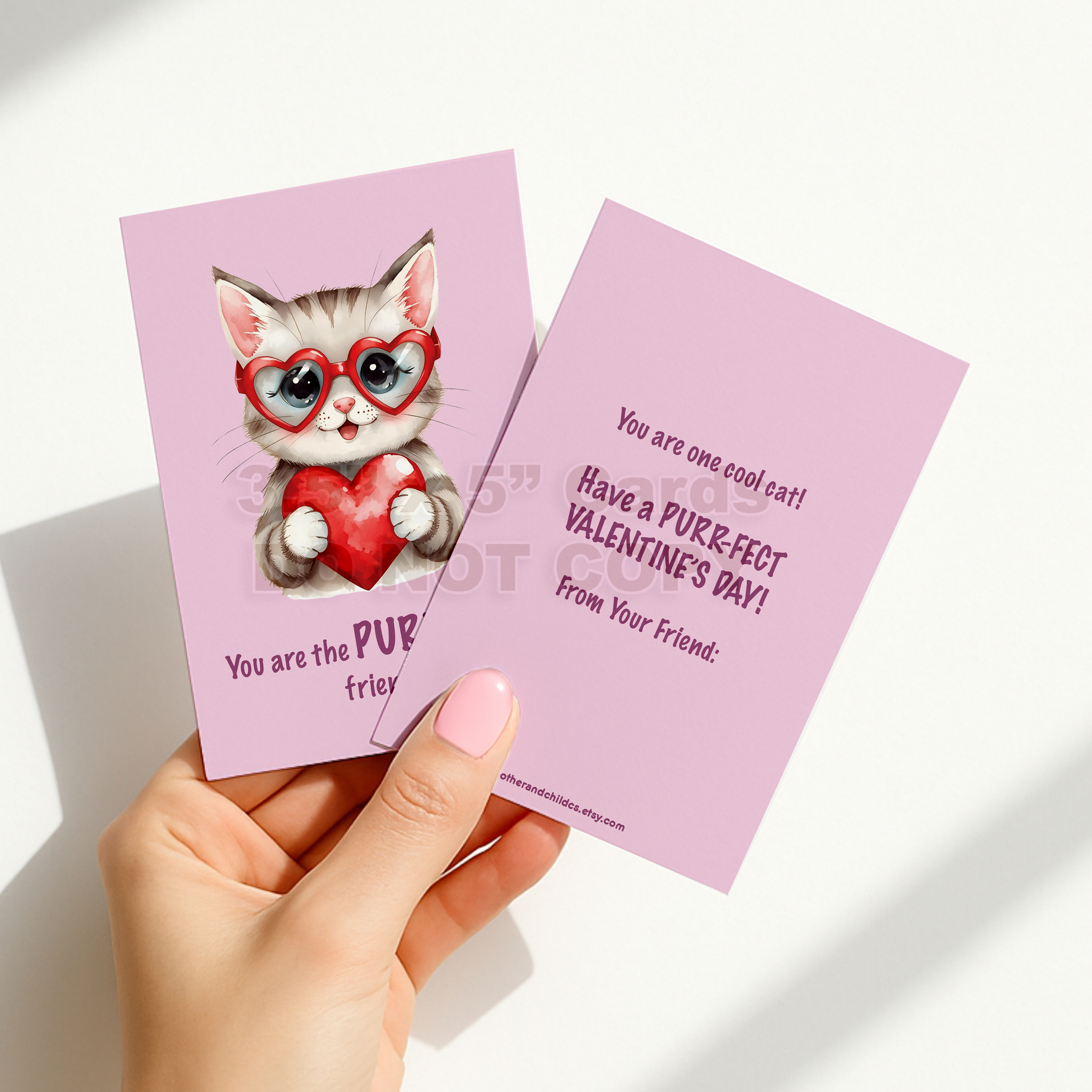 INSTANT Download 3.5" x 5" Non-Personalized Purr-fect Kitten Double-Sided Printable Valentines