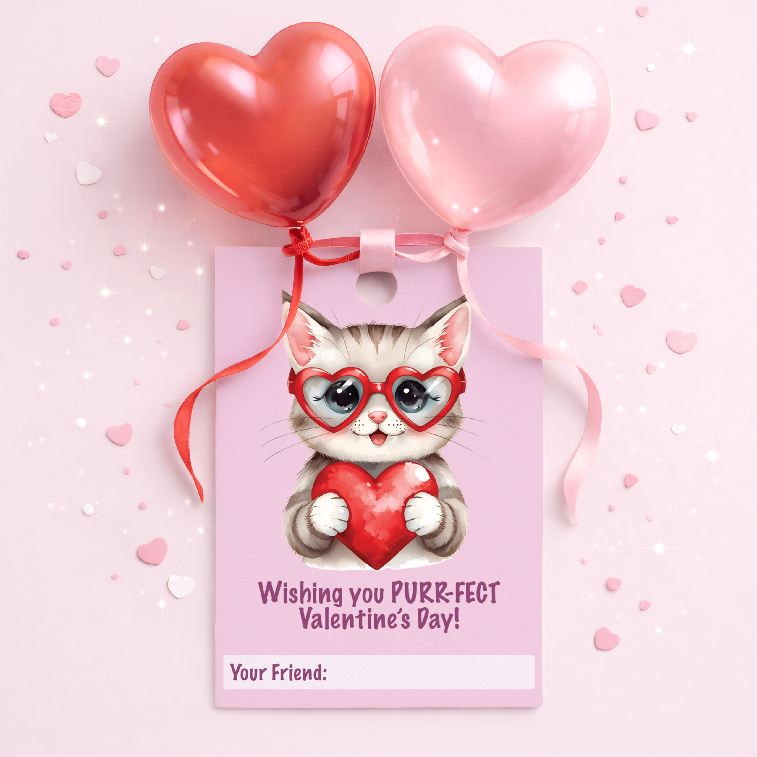 Valentine's Day Favor Tags - Purrfect Kitten