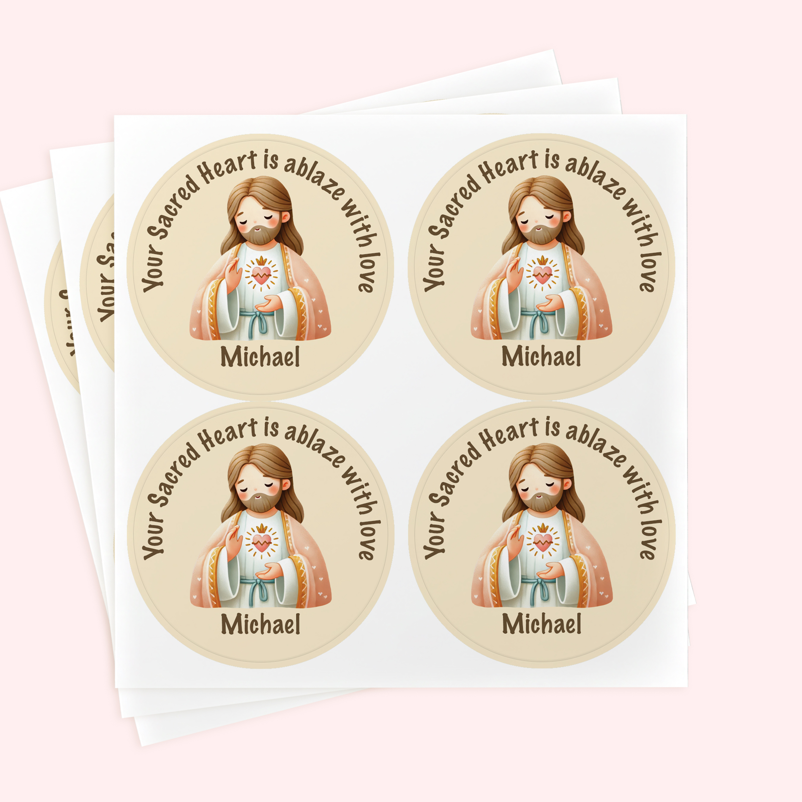 Personalized 2" Round Sacred Heart of Jesus Sticker Set