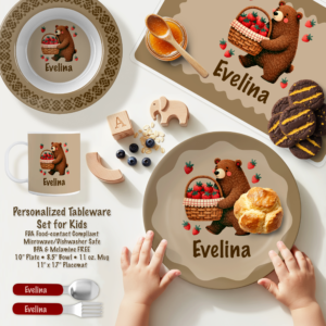 Personalized Strawberry Bear Tableware Plate Set