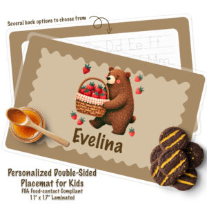 Personalized Kids Brown Strawberry Bear Activity Placemat