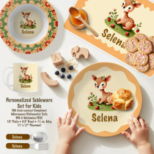 Personalized Strawberry Deer Tableware Plate Set