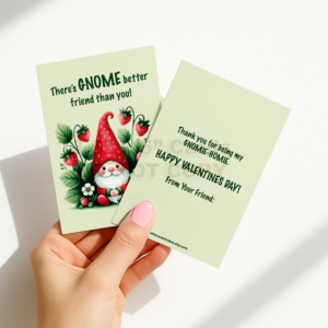 INSTANT Download 3.5" x 5" Non-Personalized Gnome Kids Double-Sided Printable Valentine Cards