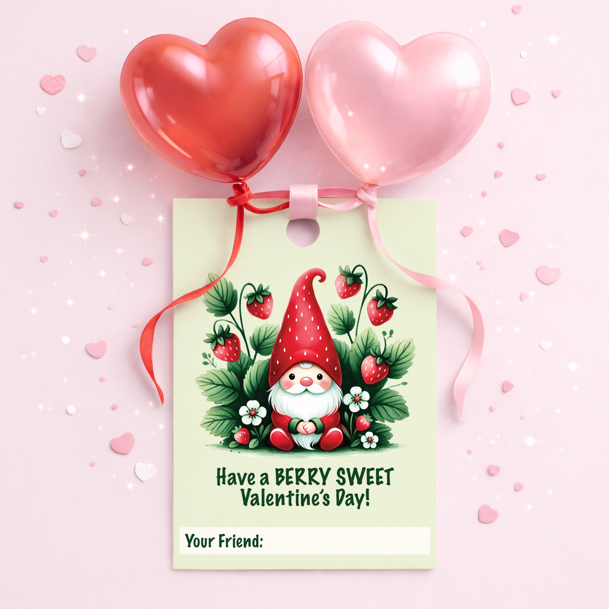 Valentine's day Favor Tags - Strawberry Gnome
