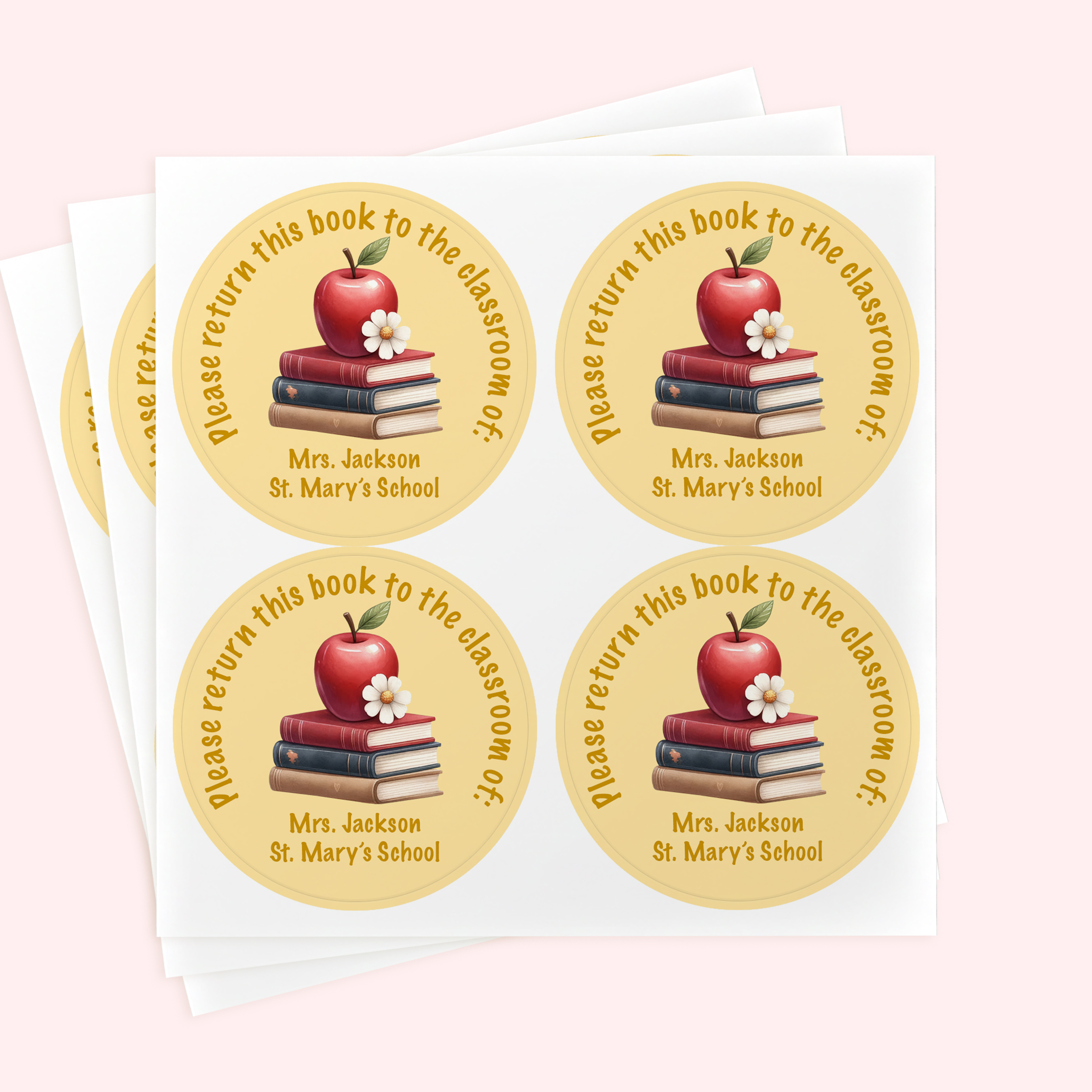 Personalized 2" Round Yellow Teacher Book Sticker Set